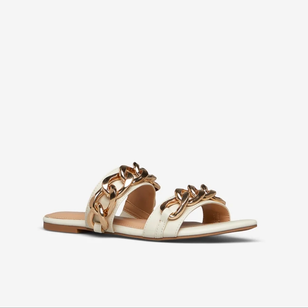 Flat Slip-On Sandal with ChainLink-Embellished Straps